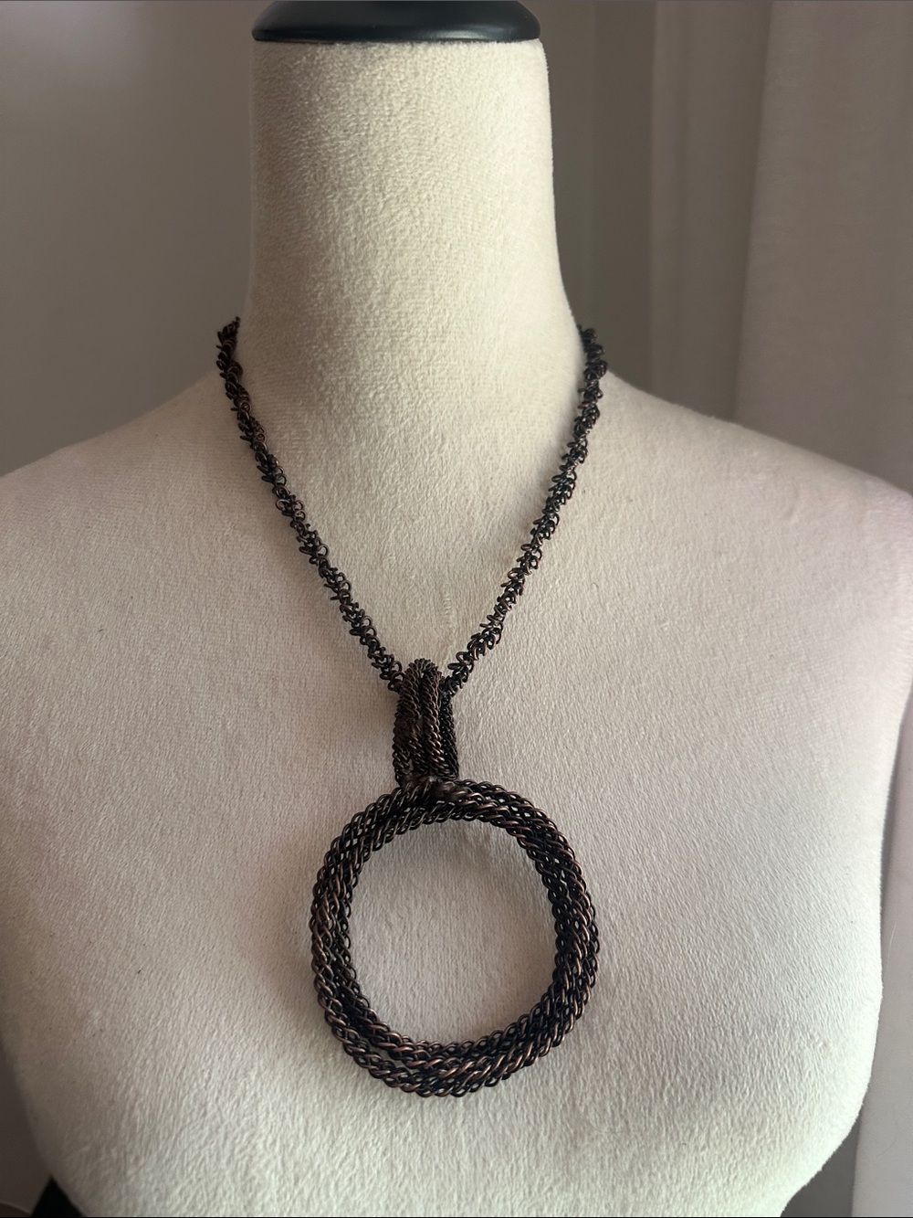 Sarah Cavender Metalworks Dark Bronze Braided Circle Pendant Necklace